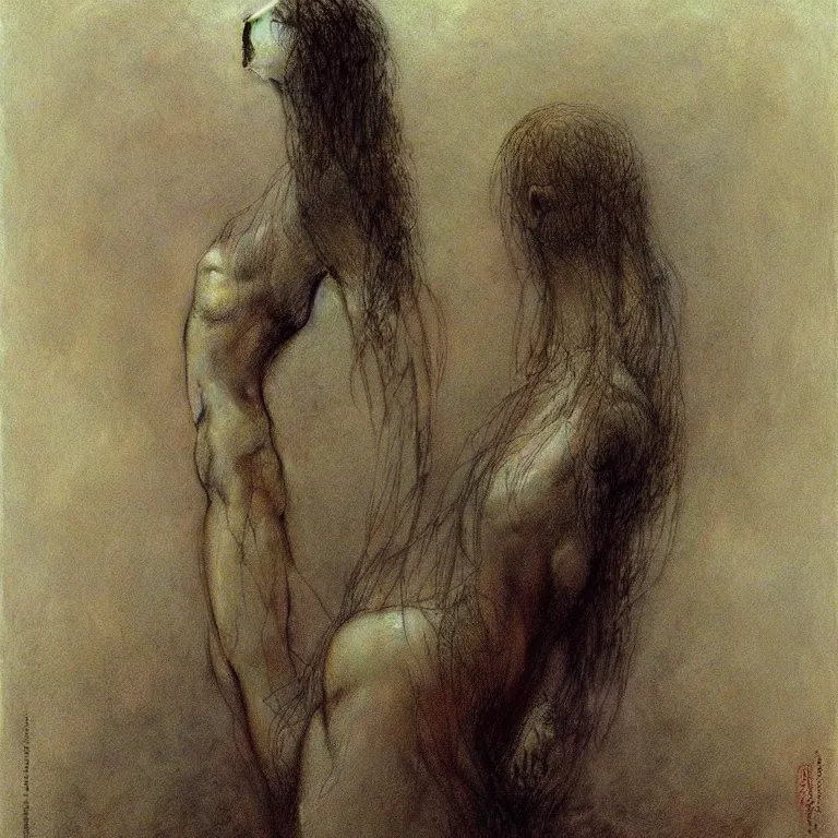 Image similar to portrait of half-bird girl by Beksinski, Luis Royo