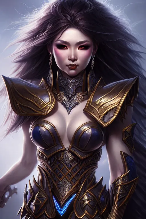 Image similar to sakimi chan, fantasy armor, detailed face, tony sart, mark arian