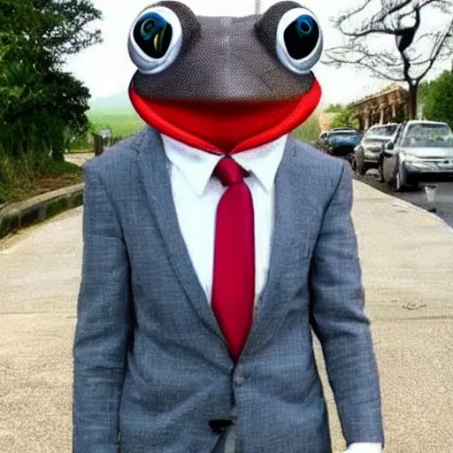 Image similar to a frog with a suit, he is a real gentleman