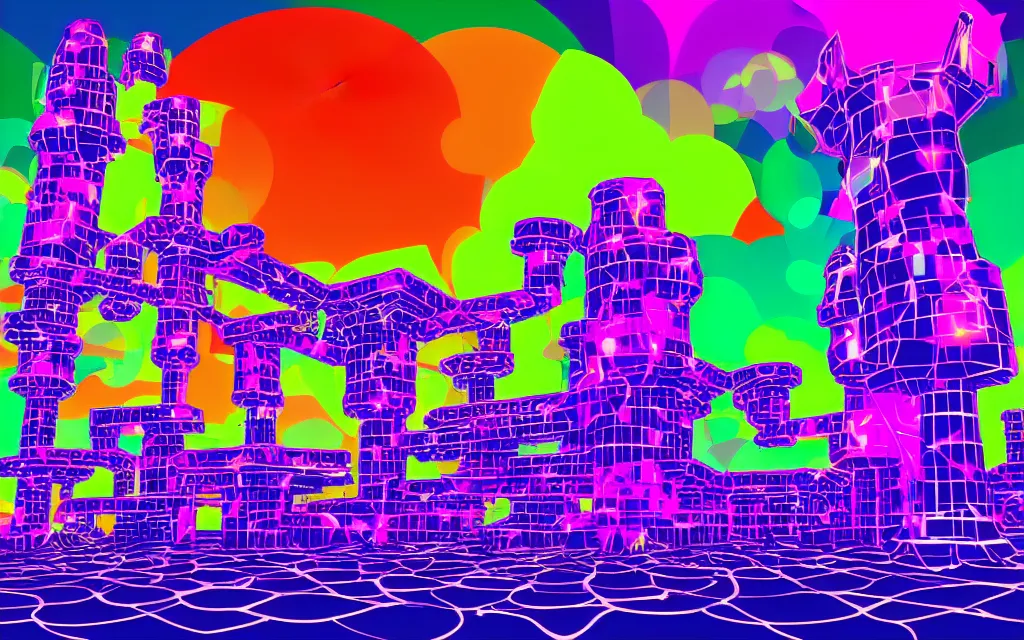 Prompt: the electric hyperpop castle technopop futurist castle, award winning digital art, bright technicolor