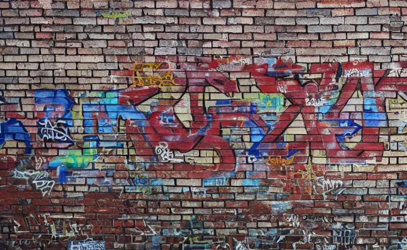 Image similar to a brick wall with graffiti with the letters b i t c h