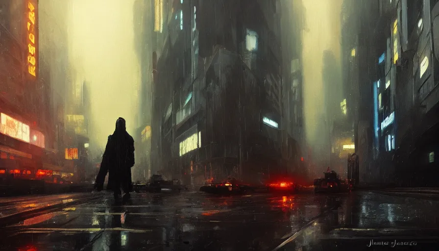 Image similar to blade runner 1 7 4 9, cinematic shot, oil painting by jama jurabaev, extremely detailed, brush hard, artstation, for aaa game, high quality, brush stroke