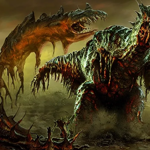 Prompt: kaiju 2 0 1 4 international ic ce - american school bus cyborg swamp beast devours souls in hellswamp