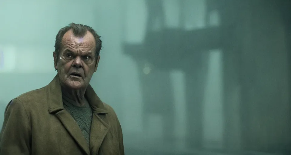 Prompt: Jack Nicholson in Blade Runner 2049, cinematic film still