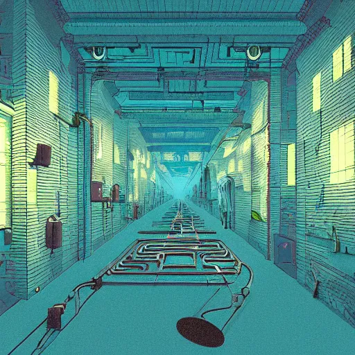 Prompt: backrooms pipe haze maze, 5 point perspective, by simon stålenhag