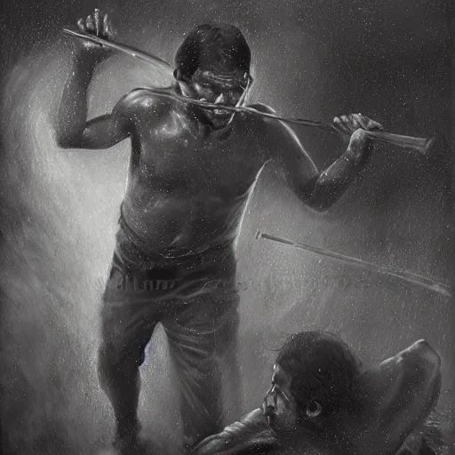 Image similar to portrait of head and body, single bangla farmer fighting on hoseback, hand to hand combat with machete, wielding machete, full body view, long flowing hair, fighting for his life, nebula aura surrounding subject, horseback combat attacker foreground, background of invading army, nestor canavarro hyperrealist art style, sharp outlines