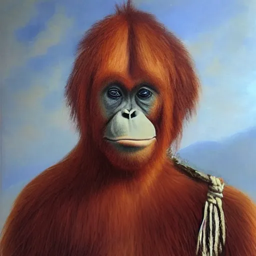 Image similar to An exquisite oil painting of a orangutan dressed like Napoleon