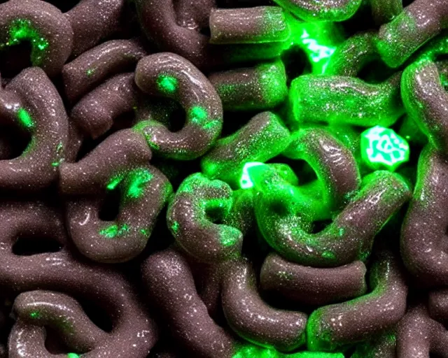 Prompt: energy drink made out of glowing ooze, candy worms, and mud.