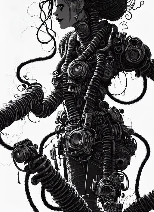 Image similar to highly detailed portrait of wasteland punk long curly fire hair tribal lady, stray wiring by atey ghailan, james gilleard, by joe fenton, by greg rutkowski, by greg tocchini, by kaethe butcher, 4 k resolution, gradient red, orange, black and white color scheme!!! ( ( flaming robotic dystopian city spiral background ) )