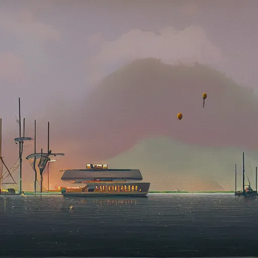 Image similar to yachting club by simon stalenhag