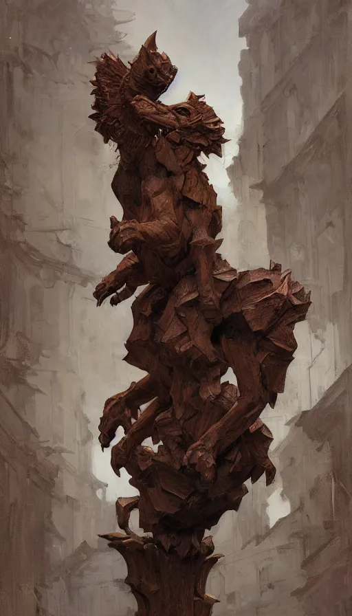 Image similar to wooden gargoyle profiles, paint texture, digital painting, highly detailed, artstation, sharp focus, sunlit, painted by ruan jia, raymond swanland, lawrence alma tadema, zdzislaw beksinski, norman rockwell, jack kirby, tom lovell, alex malveda, greg staples