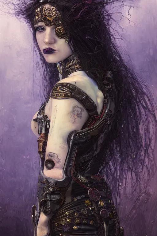 Image similar to portrait of beautiful young gothic maiden, cyberpunk, Warhammer, highly detailed, artstation, illustration, art by Gustav Klimt