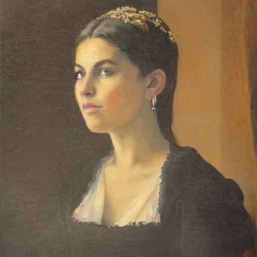 Image similar to a portrait of selina gomez in an 1 8 5 5 painting by elisabeth jerichau - baumann. painting, oil on canvas