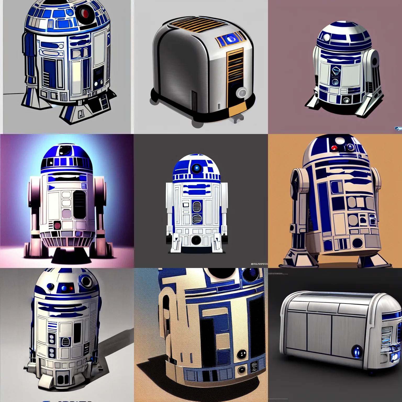 Prompt: toaster in the style of r2d2, concept art by Syd mead, masterpiece, highly detailed and ultra realistic, trending on artstation, cgstudio