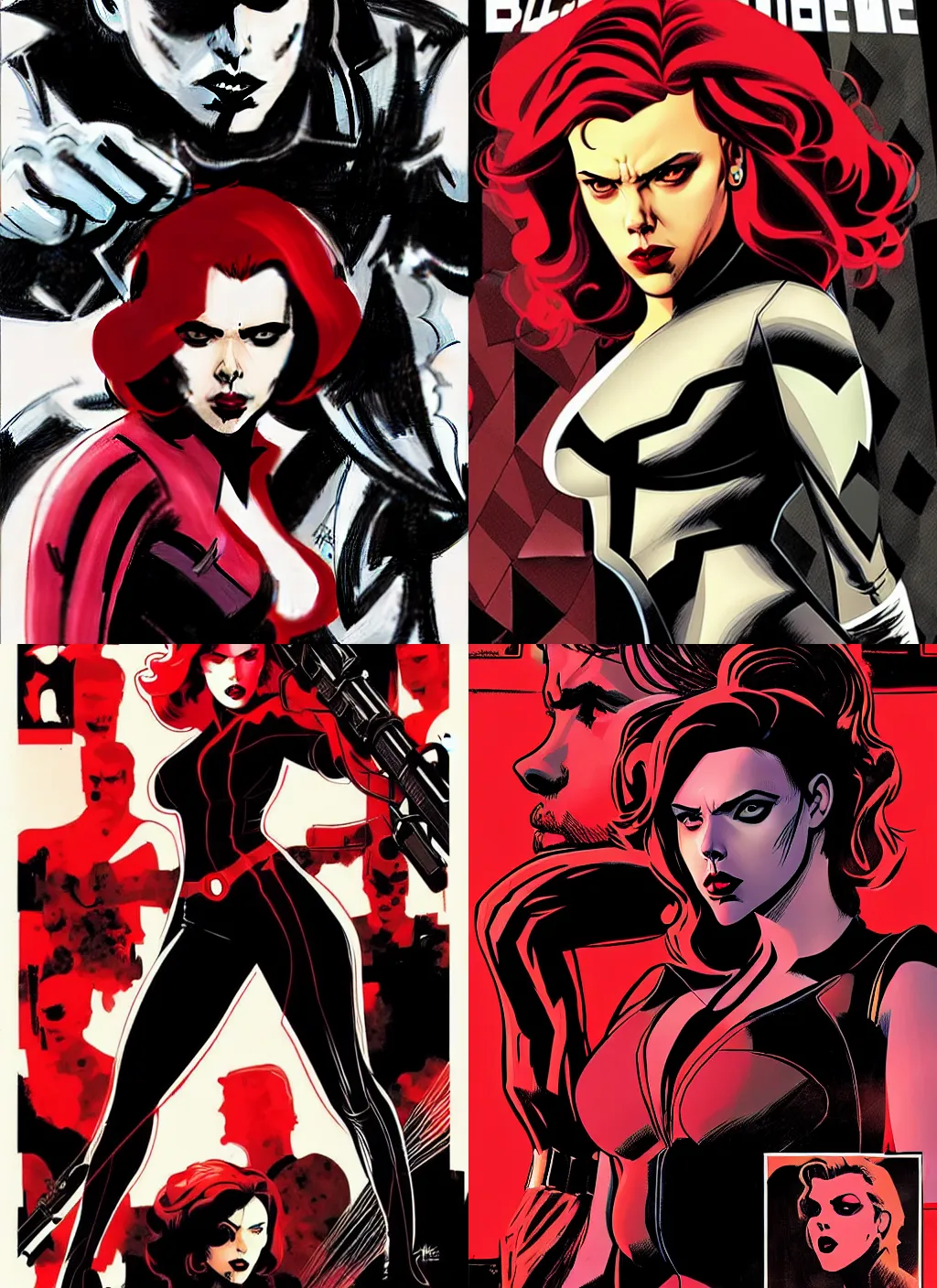 Prompt: style of Rafael Albuquerque comicbook cover art, Scarlett Johansson Black Widow vampire, black background