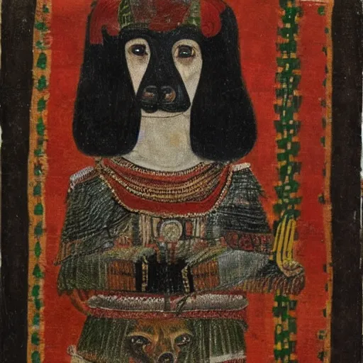 Image similar to portrait of a peruvian hairless dog as incan emperor, incan painting 1 3 0 0