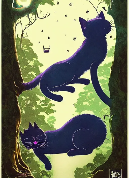 Image similar to a hyper realistic ink cat and the meaning of life and sunbeams blue sky, lush forest poster art by chiara bautista and kim jung giu and norman rockwell and greg rutkowski weta studio, and lucasfilm