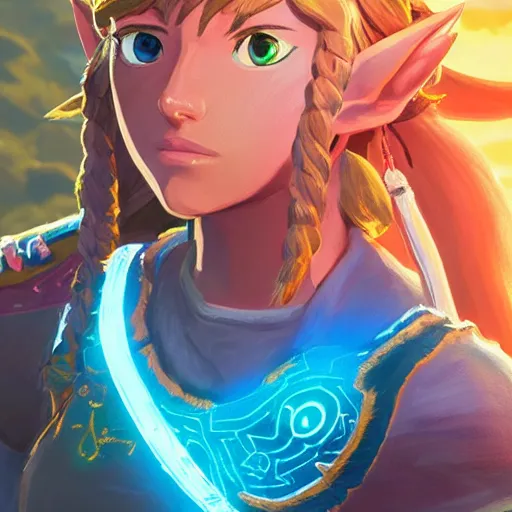 Prompt: Portrait of Zelda, Breath of the Wild, cell shading, studio lightning, bright colors, intricate, masterpiece, photorealistic, hiperrealistic, sharp focus, high contrast, Artstation HQ, 4k UHD, Unreal Engine 5