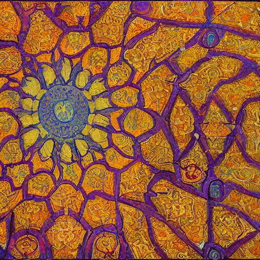 Image similar to brightly coloured patterns on its ceilings, osman hamdi bey style,
