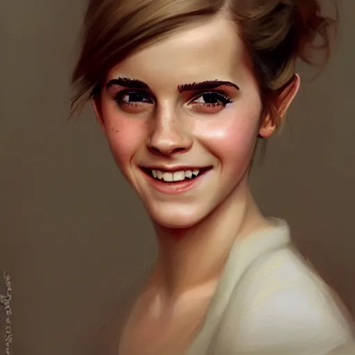 Prompt: portrait painting of emma watson bright and energetic, with a sweet smile and ， is a detective ， blonde hair tied in a ponytail render cinematic lighting art 1 9 2 0 period drama by bussiere rutkowski andreas rocha