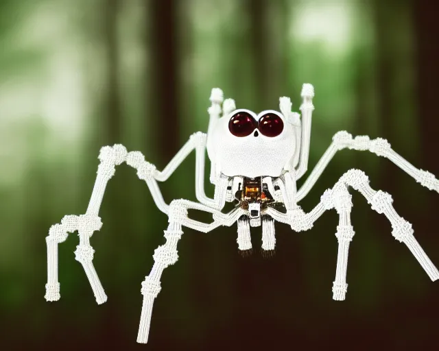 Prompt: photo of a white cyborg spider with biomechanical body in the forest. cyberpunk horror style. highly detailed 8 k. intricate. nikon d 8 5 0 5 5 mm. award winning photography.