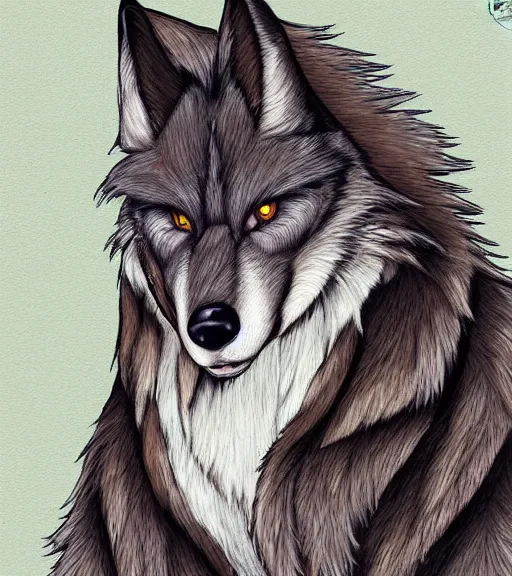 Image similar to expressive stylized master furry artist digital colored pencil painting full body portrait character study of the sergal wolf fursona animal person wearing clothes by master furry artist blotch