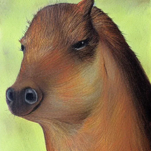 Image similar to sauve capybara wearing formal attire, portrait, painting