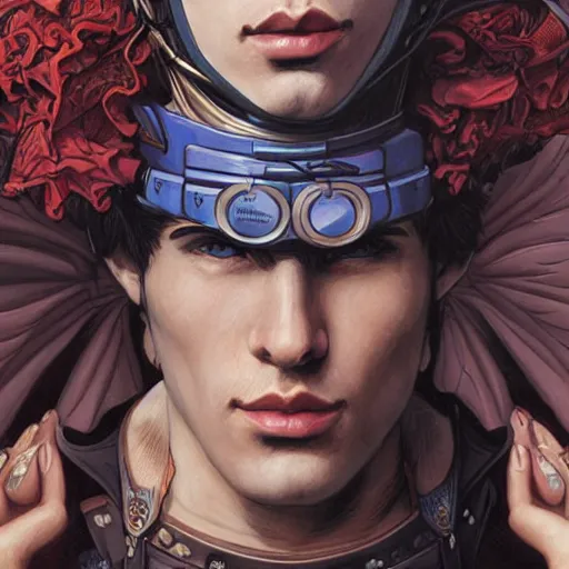Image similar to a comic book portrait painting of a fantasy steampunk male, highly detailed, art by tristan eaton and artgerm and william - adolphe bouguereau