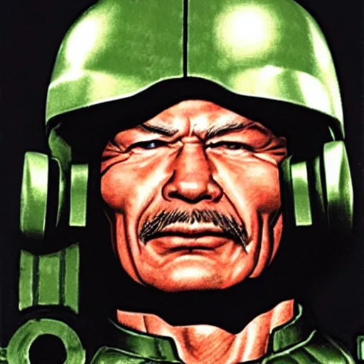 Image similar to Charles Bronson as Doomguy