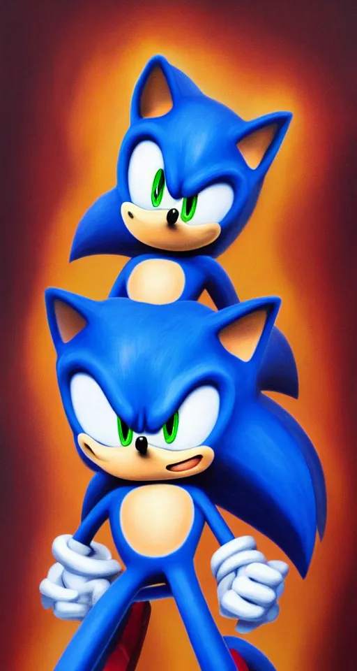 Image similar to sonic the hedgehog portrait painting, chiaroscuro, oil paints on canvas