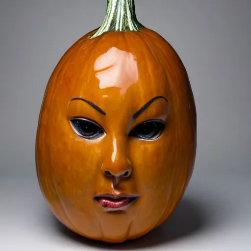 Image similar to gourd with face of amber heard hybrid intercross mix as a gourd