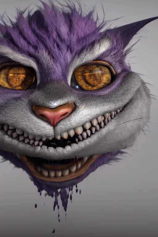Image similar to cheshire cat vanishing vfx, burning vfx, vanishing vfx, made with blender, highly detailed, artstation, volumetric lighting, concept