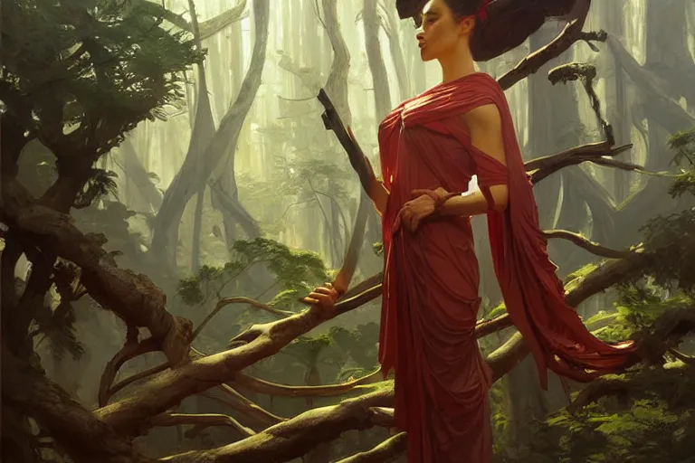 Prompt: forest, temple, taoism, painting by greg rutkowski, j. c. leyendecker, artgerm