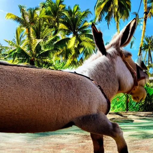 Image similar to donkey on a sunbed, tropical background