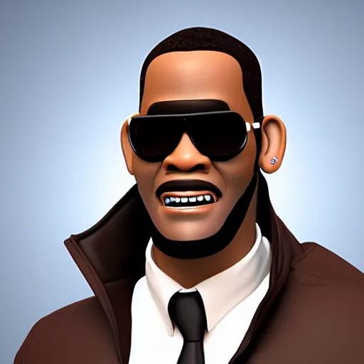 Image similar to r kelly as a pixar character, 3 d render,