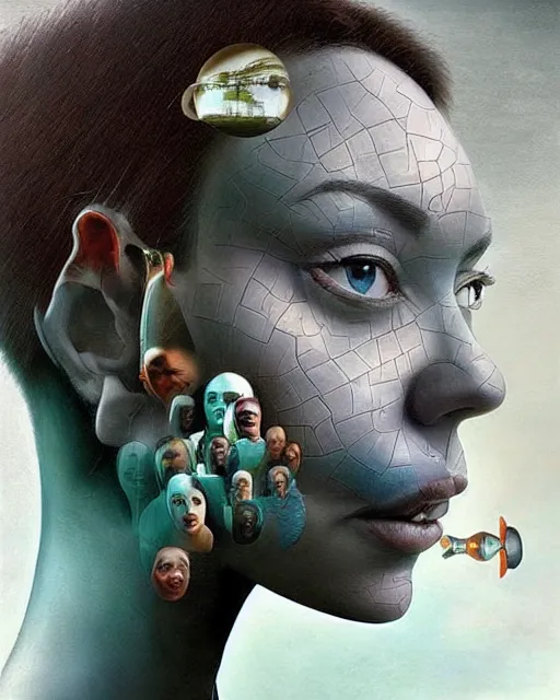 Image similar to surrealist portrait art in the styles of igor morski, jim warren, and aida muluneh, intricate, hyperrealistic, accurate facial details, profile picture with chromakey!!!!! background, volumetric lighting