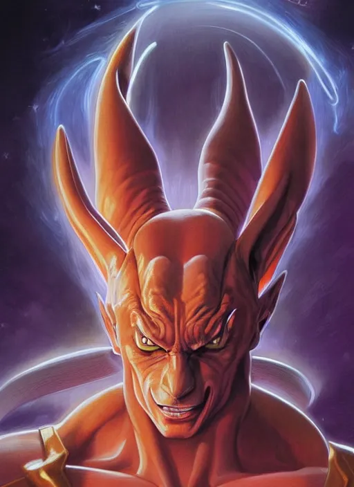 Image similar to a epic portrait of beerus, art by boris vallejo and greg danton and denys tsiperko, detailed, hyperrealism, artstation