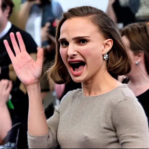 Prompt: natalie portman screaming at a giant flying spider