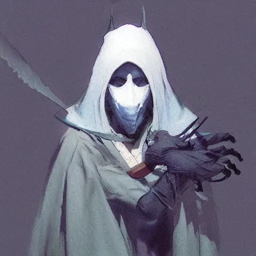 Image similar to a color pencil sketch of a mysterious plague doctor with a white mask wearing a blue wisards robe, concept art, by greg rutkowski and makato shinkai, by melmoth zdzislaw belsinki craig mullins yoji shinkawa, black light, semi - realistic render, pencil, paint smears, realistic manga, dramatic lighting, d & d design