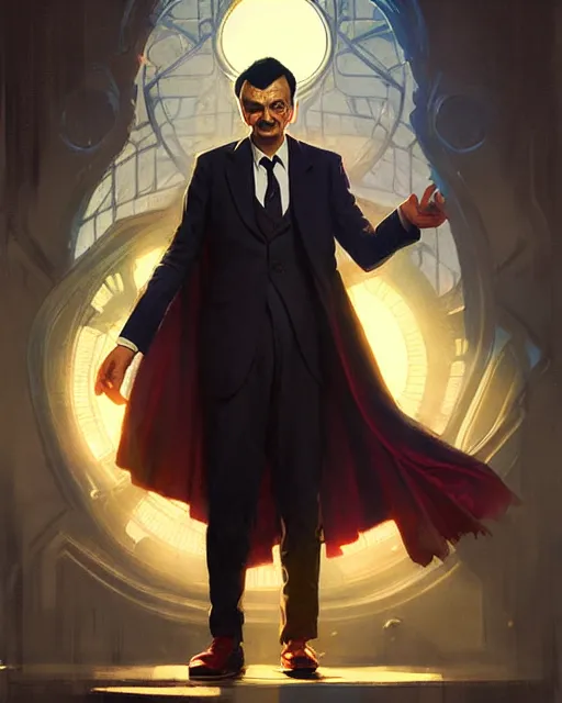 Image similar to mr bean is dr strange, fine details, realistic shaded lighting poster by greg rutkowski, magali villeneuve, artgerm, jeremy lipkin and michael garmash and rob rey