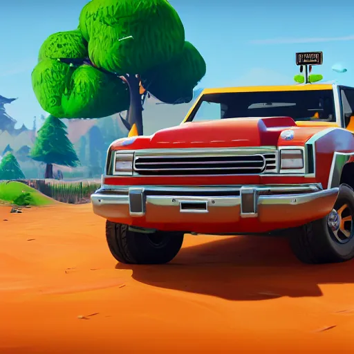 Image similar to fat john cena driving a car with really big tires, fortnite screenshot. 8k, 4k.