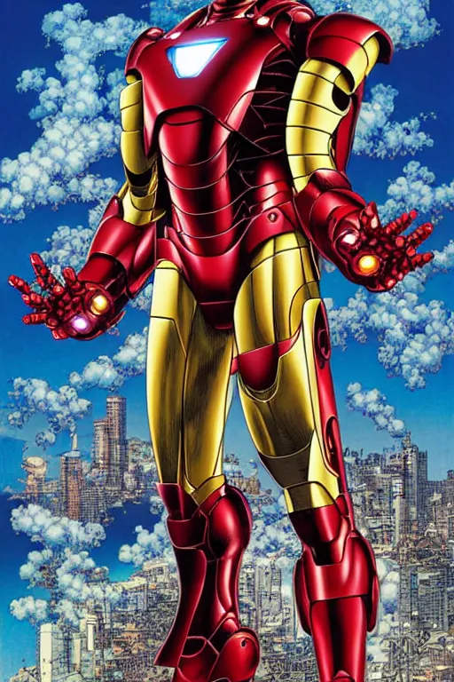 Image similar to poster of iron man, by yoichi hatakenaka, masamune shirow, josan gonzales and dan mumford, ayami kojima, takato yamamoto, barclay shaw, karol bak, yukito kishiro