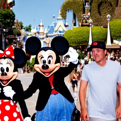 Prompt: mickey mouse gangster attacking tourist in disneyland