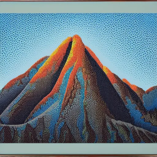 Image similar to A beautiful Mountain Range in the Style of Pointilism, masterpiece, oil painting scan 4k