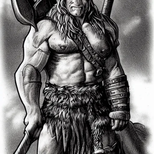 Image similar to Character portrait, face close up: Human Male Barbarian/Druid. Wolf, demon axe, hell. In the style of Ralph Horsley