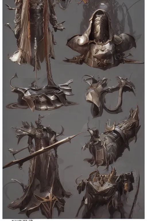 Prompt: item concept art of wizard's equipment set art by artgerm and Craig Mullins, James Jean, Andrey Ryabovichev, Mark Simonetti and Peter Morbacher 16k