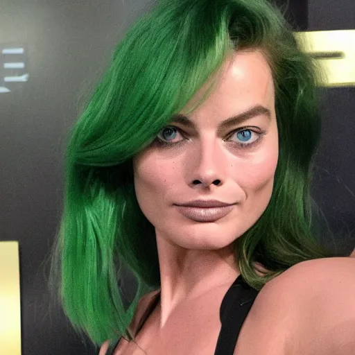 Prompt: Margot Robbie as She Hulk, realistic, detailed photo