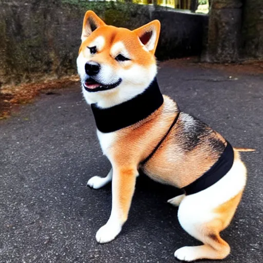 Image similar to a shiba inu dog wearing a beret and black turtleneck