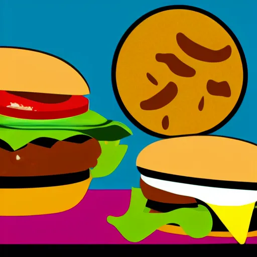 Image similar to pop art illustration of a cheeseburger, adobe illustrator