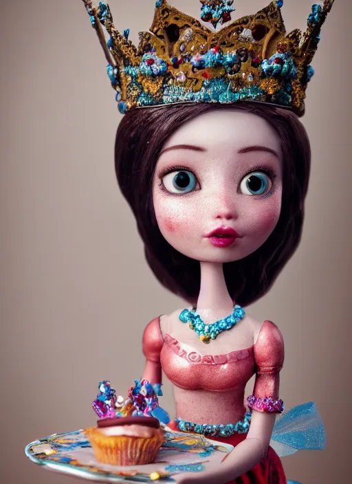 Prompt: closeup face profile portrait of tin toy fairytale princess wearing a crown eating cakes, bikini, depth of field, zeiss lens, detailed, symmetrical, centered, fashion photoshoot, by nicoletta ceccoli, mark ryden, lostfish, breathtaking, 8 k resolution, extremely detailed, beautiful, establishing shot, artistic, hyperrealistic, octane render